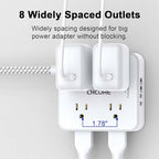 Surge Protector Power Strip - CHCORE 15Ft Braided Extension Cord with 8 Outlets with 4 USB (2 USB C) Charging Ports, Flat Plug Multi Plug Outlet Extender Charging Station for Home Office, ETL, White