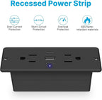 CCCEI Recessed Power Strip with Outlet and USB C Ports, Furniture Flush Mount Power Strip, Small Desk Hidden Outlet for Conference Table, Nightstand, Black, 6FT.