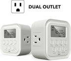 HBN 7 Day Heavy Duty Digital Timer, Dual Outlet, On/Off Programs 3-Prong Programmable Timer, Indoor, for Lamp, Light, Fan, Pets, Home, Kitchen, Office, Appliances, 125V, 15A, 1875W, 60Hz