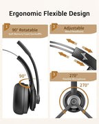 JIAMQISHI Bluetooth Wireless Headset with Mic for Work, Clear Call, Bluetooth 5.2, Mic Mute Function, USB Dongle, Applicable to PC, Laptop, Phone, Android, Zoom, Office