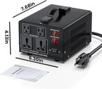 1000W Voltage Converter Transformer Step Up 110V/120V to220V/240V or Step Down 220V to 110V AC Power Converte, Circuit Breaker Protection, 2 US sockets, 2 Universal sockets, LCD Display