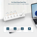 Tecmojo Desk Clamp Power Strip 5 Outlet with 2 USB A and 4 USB C Ports, 6 ft Cord, Desk Outlet Station Fit 1.6" Tabletop Edge,Over Loading Protection,ETL Listed,White