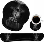Keyboard Wrist Rest and Mouse Pad Wrist Support Set with Coasters, Non-Slip PU Base Ergonomic Gaming Mousepad for Home Office Working Studying Easy Typing & Pain Relief, Funny Skeleton Skull