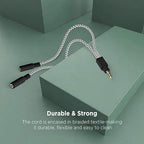 DUKABEL Headphone Splitter, Knitted 3.5mm Audio Splitter TRS 3-Pole Aux Splitter Cable for Headphones Earphones Speakers -Zebra White/2PACK