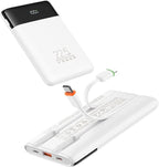VEGER Portable Charger with Built in Cable, 10000mAh 22.5W Fast Charging USB C Battery Pack, 4 Outputs 3 Inputs Power Bank for iPhone 16/15/14/13 Series, iPad, Samsung, Android, Tablet, White(1 Pack)