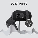 Logitech Brio 101 Full HD 1080p Webcam for Meetings, Streaming, Desktop, Laptop, PC - Built-in Mic, Shutter, Works with Zoom, Microsoft Teams, Nintendo Switch 2’s New GameChat Mode, USB-A,-Black