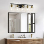 DIKAIDA 5-Light Black and Gold Bathroom Vanity Light, 30" Modern Vanity Lighting Fixture, Bathroom Light Fixtures, Wall Sconces with Clear Glass Shade, Black Bathroom Wall Light Over Mirror