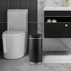 Bathroom Sensor Trash Can with Lid Automatic 2 Gallon Small Sensor Garbage Bin, 7.5 Liter Motion Sensor Smart Rubbish Bin Bathroom Decor, Slim Waterproof Plastic Garbage Can, Black Gold