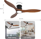 revoici 52Inch Wood Ceiling Fans with Lights and Remote Control, Indoor Outdoor Ceiling Fans Farmhouse, Low Profile Ceiling Fan with Light Timing 6 Speeds 3 Color Light Memory Lighting Reversible