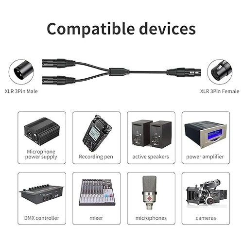 2 Pack XLR Y Splitter, 1.5FT XLR Female to Dual Male, Balanced Mic Audio Cables for Stereo Mic to L&R Audio