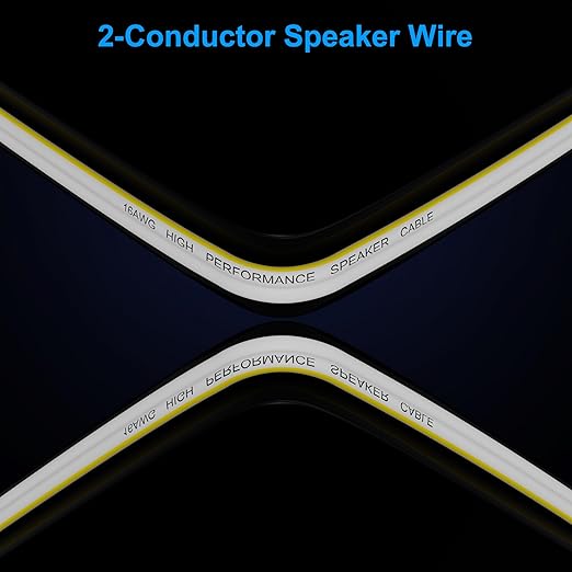 Mygatti 12AWG Speaker Wire 50 FT, 12/2 Gauge Audio Speaker Wire, for Car Speakers Stereo, Home Theater, Automotive Wire, White Jacket with Yellow Polarity Marker, CCA, 2 Conductors Electrical Wire