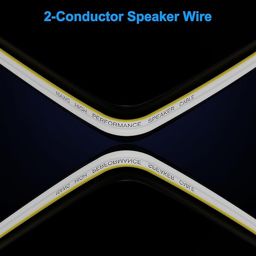 Mygatti 16AWG Speaker Wire 200 FT, 16/2 Gauge Audio Speaker Wire, for Car Speakers Stereo, Home Theater, Automotive Wire, White Jacket with Yellow Polarity Marker, CCA, 2 Conductors Electrical Wire