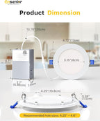 Ensenior 12 Pack 4 Inch LED Recessed Ceiling Light, Dimmable, 5000K Daylight, 750LM 9W 120V, High Brightness Canless Wafer Downlight - ETL&FCC&IC