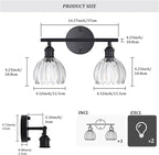 Shenmoyl Bathroom Light Fixtures, 2-Light Black Vanity Wall Light Over Mirror with Clear Tulip Glass Shade for Bedroom Living Room (Bulb Not Included)
