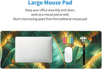 CANFLASHION Desk Pad,Office Desk Mat 31.5"×11.8" Large Gaming Mouse Pad,Durable Extended Computer Mouse Pad,Waterproof Thick Big Mouse Pads with Non-Slip Rubber Base Office Home Gold Green Palm Leaves