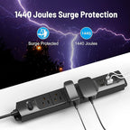 TROND Surge Protector Power Strip with USB, Ultra Thin Flat Plug 15ft Long Extension Cord 1625W, 3 USB A & 1 Type C, 4 AC Outlets 1440J Surge Protection Wall Mount for Home Office Dorm Room, Black