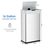 AthLike Sensor Trash Can, Touchless Motion Sensor Trash Bin, Smart Automatic Garbage Can with Soft-Close Lid, Bag Retainer Ring and Display Light,for Kitchen,Living Room Office (Silver, 16 Gal)