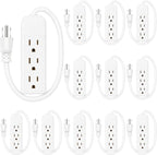 Copkim 20 Pack 3 Outlet Power Strip Extension Cord with Flat Plug Mini Cord 3 Ground Heavy Duty Mountable Outlets Strip for Computer Phone Home Office (1 ft,White)