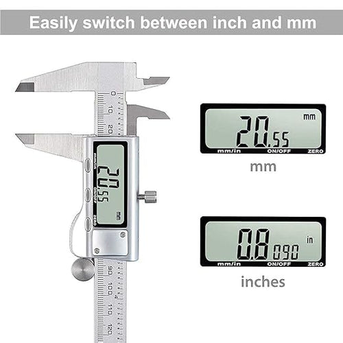 150mm Digital Caliper Stainless Steel Vernier Micrometer Measuring Tool Electronic LCD Display Precision Ruler Metric Inch Conversion Professional Calipers for Machinist Woodworking DIY Measurement