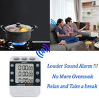 MOSTRUST Digital Dual Kitchen Timer for Cooking, 3 Channels Count Down/up Triple Multi Timers for Food, Magnetic Memory-Preset Large-Display Adjustable Alarm Volume, 3A Battery Included