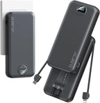 Ultra-Portable-Charger-Power-Bank with Built in Cables&AC Wall Plug,12000mAh PD20W USB-C Fast Charging Cell Phone Charger Battery Pack,LED Display Travel Battery Bank for All iPhone,Samsung,Android