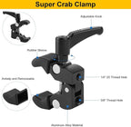 Mippko Camera Super Crab Clamp Mount,10" 360° Adjustable Aluminium Magic Arm Holder,1/4"-20 Thread for Video Light / Insta360 / Canon Nikon DSLR Cameras,Adapter for GoPro Hero 13/12/11/10/9/8/7/6/5