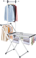 Unkqan Clothes Drying Rack, Foldable Laundry Rack for Indoor Outdoor, 10pcs Sock Clips, Collapsible Space-Saving Drying Rack for Clothes Towels Dolls, White (Gray-Hanger)