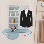 Wall Mounted Ironing Board Cabinet with Storage and Miror Door, 180° Swivel Ironing Boards with Garment Hooks, Foldable Ironing Storage Station for Home, Laundry Room, White