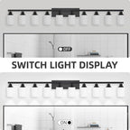 DIKAIDA 10 Light Bathroom Vanity Lights Over Mirror, 65.4 inch Black Vanity Lights Fixtures with White Glass Shades Matte Black Modern Vanity Lights Black Bathroom Wall Lighting for Mirror Bedroom
