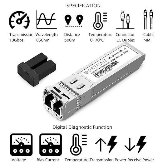 OPSTRAN 10GBASE-SR SFP+ Optical Transceiver Module Compatible with Juniper QFX-SFP-10GE-SR EX-SFP-10GE-SR SRX-SFP-10GE-SR 10Gbps 850nm 300m DDM Duplex LC MMF 10 Pack
