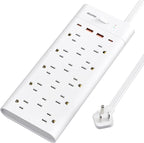 Power Strip Surge Protector Outlet Extender with 14 Outlets and 4 USB Ports (2 USB C), 15 Ft Extension Cord & Flat Plug, 1700 Joules, Wall Mount for Home, Office, Dorm, White