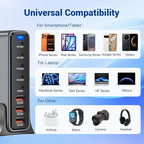 SquareWiz 635W GaN Super Fast Charging Station,8 Port USB C Charger Block for iPhone,iPad,MacBook Air Pro,Tablets,Android Phone,Multiple Port PD QC3.0 USB Type C Fast Charging Adapter Desktop Dock