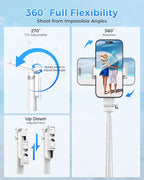Kinwald 3-in-1 Phone Tripod with LED Lights & Remote, Extendable Selfie Stick Tripod Stand, Compact Portable with Bluetooth Remote for iPhone/Android Vlogging & Photography (White)
