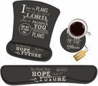 Ergonomic Mouse Pad Wrist Support and Keyboard Wrist Rest Set with Coasters, Non-Slip PU Base, Easy Typing and Relieve Wrist Pain, Perfect for Home Office Working Studying, Bible Verse Jeremiah 29:11