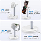 3 in 1 Wireless Charging Station for Apple Devices, 15W Fast Magnetic Charger Nighstand for Bedrooms, iPhone 17 Air 16 15 14 13 12 11 Series, Apple Watch, Airpods, Gifts for Men & Women(No AC Adapter)
