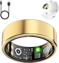 Smart Health Ring for Women Men, Fitness Tracker Ring with Heart Rate, Blood Oxygen, Sleep Tracker, Step Tracker, No Subscription Fee, IP68 Waterproof Smart Ring for iPhone & Android (Gold, 6#)