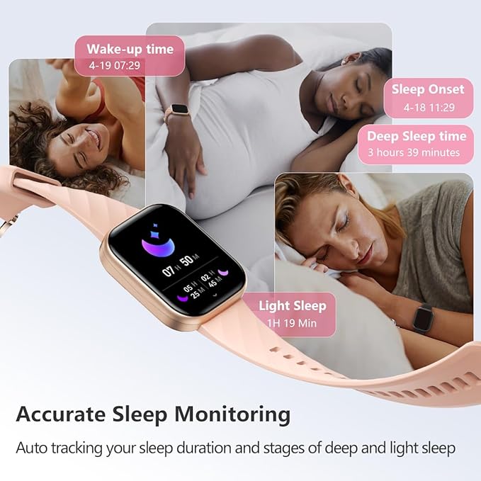 FITVII Health & Fitness Tracker (Answer/Make Calls), Smart Watch with 24/7 Heart Rate and Blood Pressure, Sleep Tracking, Blood Oxygen Monitor, 120+ Sport Mode Activity Tracker for Women Men