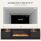 YISUFO 80” TV Stand with 36” Electric Fireplace, Large Modern Media Entertainment Center with Storage Cabinet and 12 Colors LED Lights for TVs Up to 90",All Black