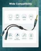 SOLMIMI Headphone Splitter (4 Feet) 3.5mm TRRS Male to Two TRRS Female Adapter Compatible with 2 Audio and Microphone Headsets to PC, Laptop, Android, Windows, Smartphones
