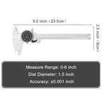 HDLNKAK Dial Caliper Shockproof Dial Caliper Precision Caliper with Black Watch 0-6" Range, 0.001” Resolution 6 Inch with 0.001" Precision Calipers 4-Way Measurement with Plastic Case.