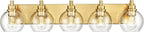 METWET Bathroom Light Fixtures, 5 Light Brushed Gold Vanity Light, 32 Inch Modern Wall Sconces with Globe Clear Glass Shade, Vanity Lighting Fixtures Over Mirror, VL195-BG-CL-5