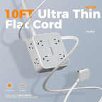 TESSAN Surge Protector Power Strip Flat Plug, Long Extension Cord 10 FT with 8 Outlets, 3 USB Ports(1 USB C), 3-Sided Outlet Extender, 900 Joules Protection, Desk Charging Station for Home, Office