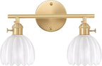 Shenmoyl Bathroom Light Fixtures, 2-Light Brass Vanity Wall Light Over Mirror with White Tulip Glass Shade for Bedroom Living Room (Bulb Not Included)