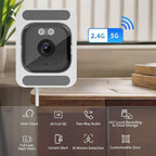 FEICAMYZX Indoor Security Camera, 3MP 2K Window Camera, 2.4GHz/5GHz WiFi, Starlight Night Vision, 24/7 Recording, 8ft Cable