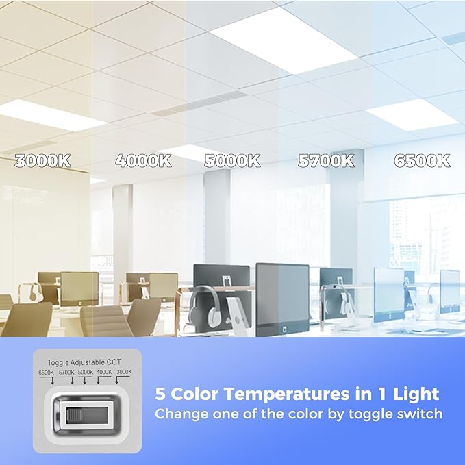 Aphyni 48 Pack 2x4 LED Flat Panel Light, Bright 9100LM Flush Mount Office Kitchen Ceiling Light Fixtures,Dimmable,Selectable 5 CCT 3000K/4000K/5000K/5700K/6500K, 5 Wattages 30W/40W/50W/60W/70W