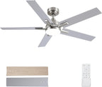 SODSEA Ceiling Fans with Lights, 52 inch Nickel Ceiling Fan with Light and Remote Control, Reversible, 3CCT, Dimmable, Noiseless, Small Ceiling Fan for Bedroom, Indoor/Outdoor Use