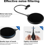 Aokeo Professional Microphone Pop Filter Mask Shield For Blue Yeti and Any Other Microphone,Mic Dual Layered Wind Pop Screen With Flexible 360° Gooseneck Clip Stabilizing Arm