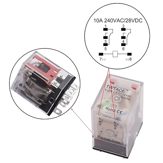 TWTADE/DC 24V Relay 10A Electromagnetic Power Coil Relay 8 Pins DPDT 2NO+2NC with Indicator Light and Socket Base -YJ2N-LY
