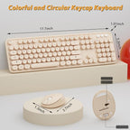 Wireless Keyboard,KOOTOP Cute Colorful 104 Keys Typewriter Retro Round Keycaps Keyboard for PC Laptop,Desktop,Windows, Home and Office Keyboards, s500 coffee