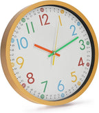bakbrand Kids Wall Clock Silent Non-Ticking Colorful Childrens Clock Round Decorative Wall Clocks for Classroom, School, Office, Bedroom, Living Room, Kitchen (Birch, 12 inch)